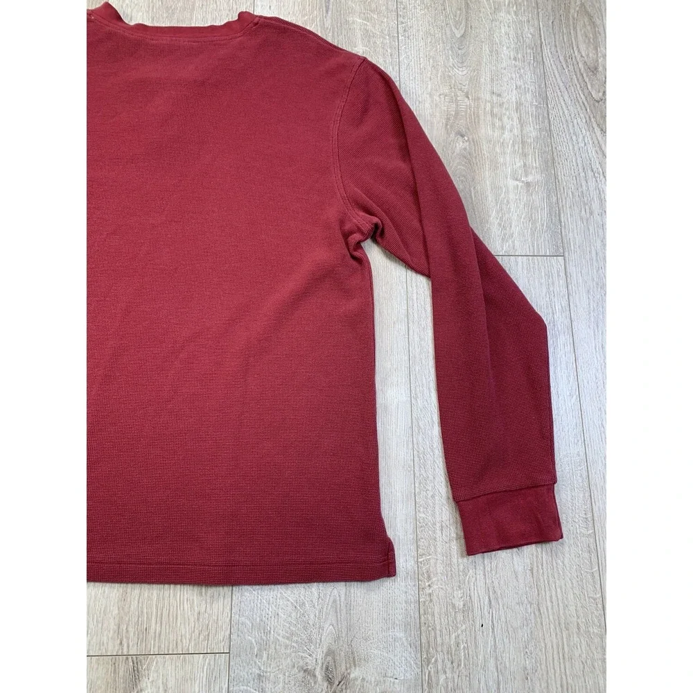 VTG Timberland Men Red Cotton 1/4 Button Long Sleeve Heavy Pullover Shirt Size M